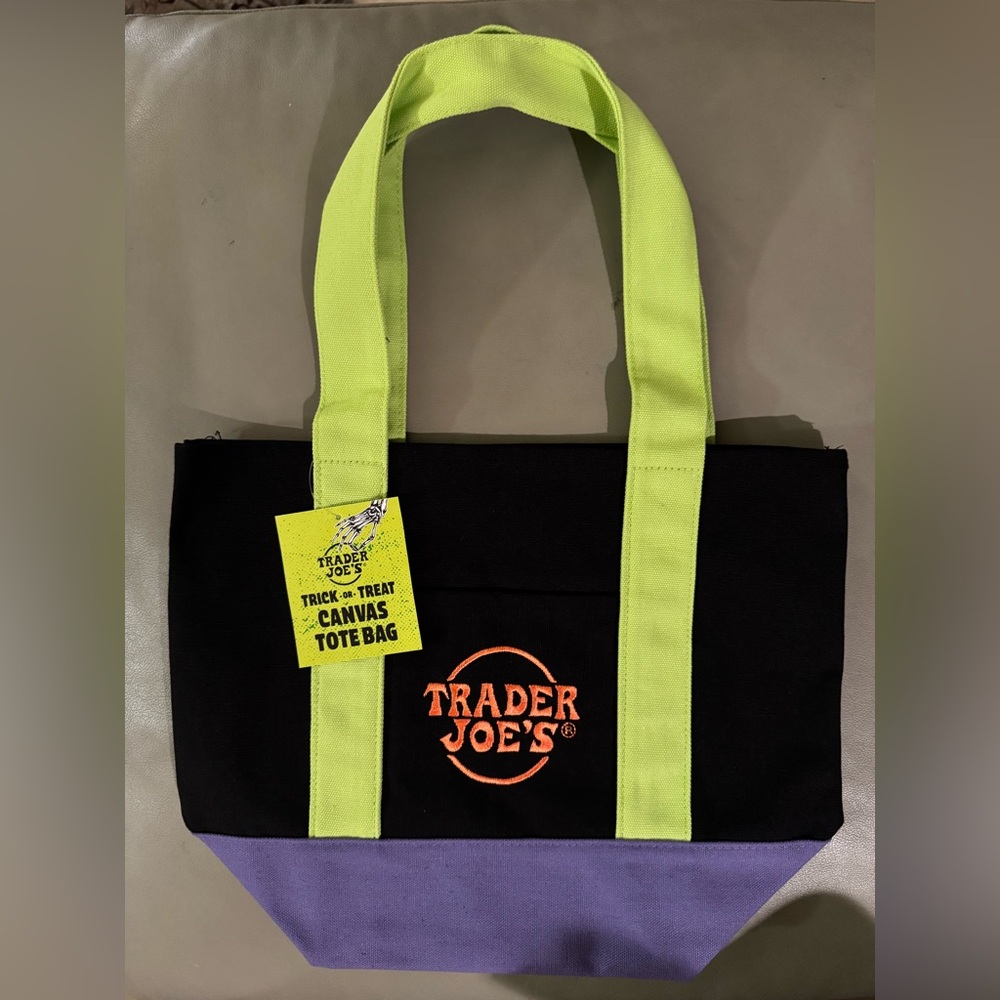 Trader Joe’s Black and Purple Canvas Tote Bag